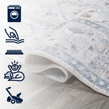 Brandy Rustic Border Low-Pile Machine-Washable Area Rug